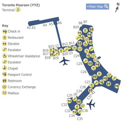 ನಕ್ಷೆ ಟೊರೊಂಟೊ ಪಿಯರ್ಸನ್ ಏರ್ಪೋರ್ಟ್ ಟರ್ಮಿನಲ್ 3