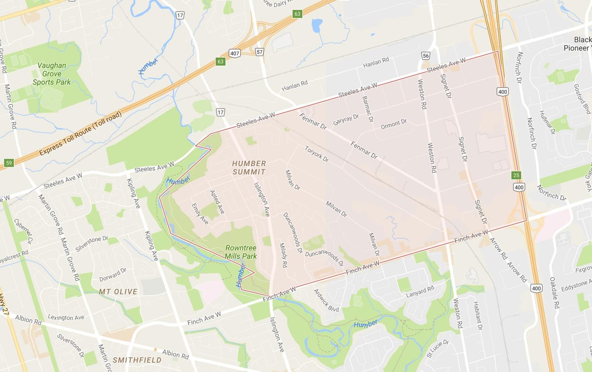 ನಕ್ಷೆ ಹಂಬರ್ ಶೃಂಗಸಭೆ ನೆರೆಹೊರೆಯ ಟೊರೊಂಟೊ