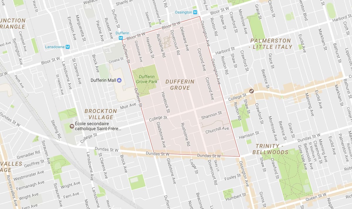 ನಕ್ಷೆ Dufferin Grove ನೆರೆಹೊರೆಯ ಟೊರೊಂಟೊ