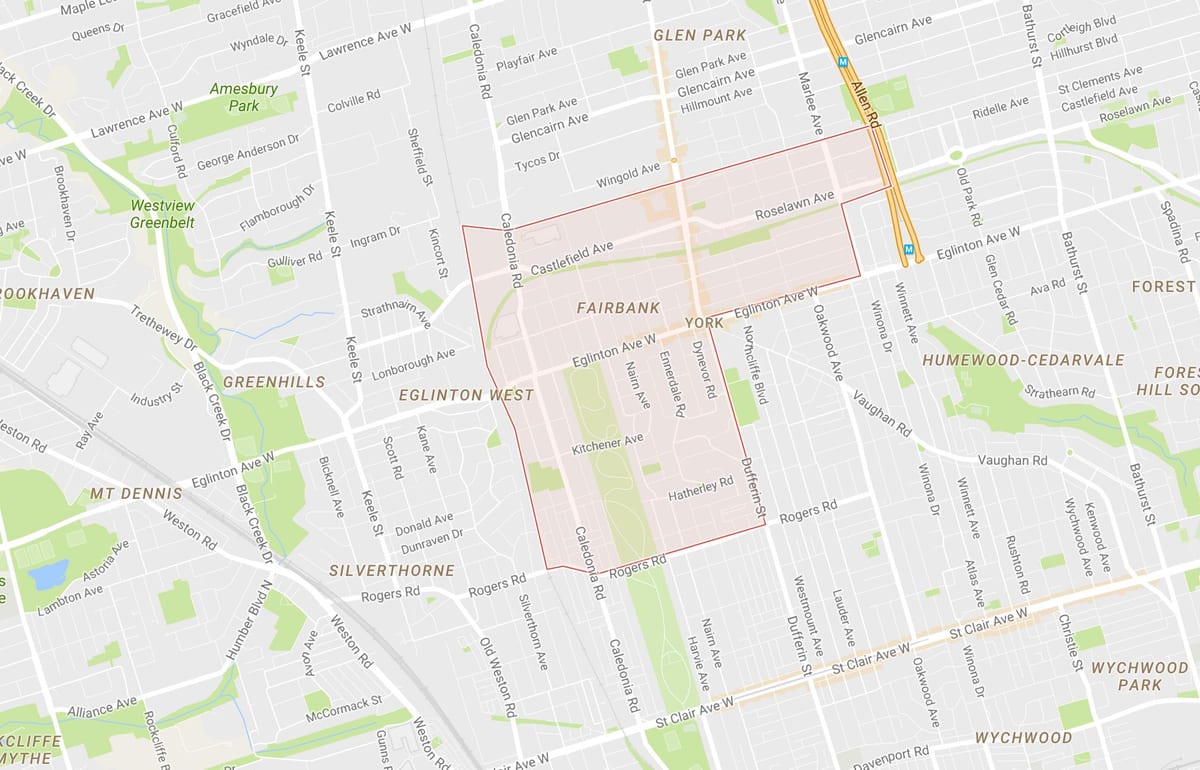ನಕ್ಷೆ Fairbank ನೆರೆಹೊರೆಯ ಟೊರೊಂಟೊ