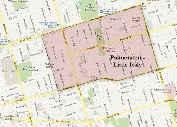 ನಕ್ಷೆ Palmerston ಲಿಟಲ್ ಇಟಲಿ ಟೊರೊಂಟೊ
