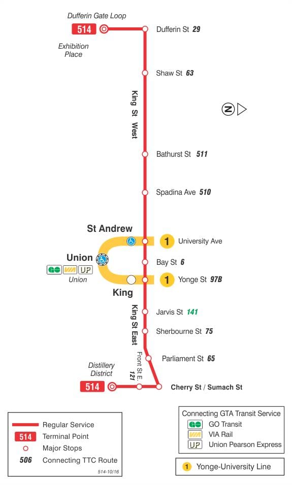 ನಕ್ಷೆ streetcar ಲೈನ್ 514 ಚೆರ್ರಿ