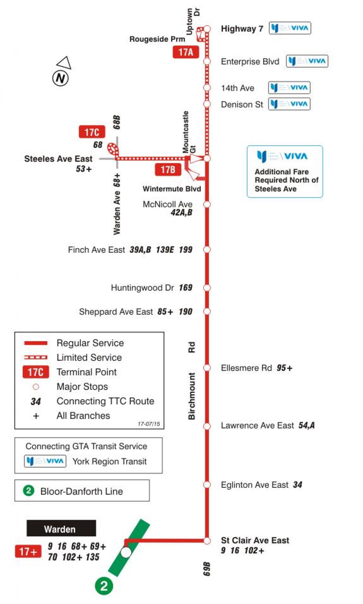 ನಕ್ಷೆ TTC 17 Birchmount ಬಸ್ ಮಾರ್ಗ ಟೊರೊಂಟೊ