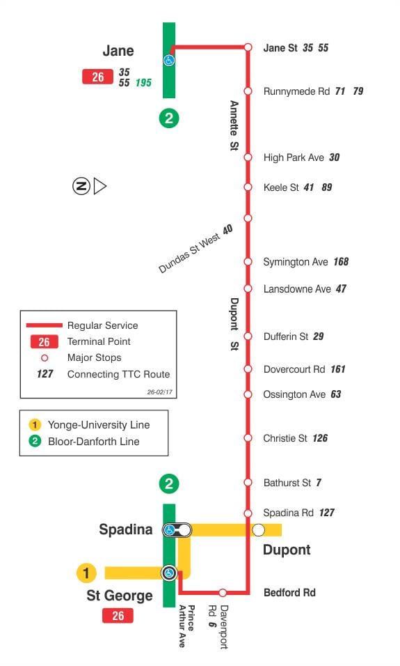 ನಕ್ಷೆ TTC 26 ಡುಪಾಂಟ್ ಬಸ್ ಮಾರ್ಗ ಟೊರೊಂಟೊ