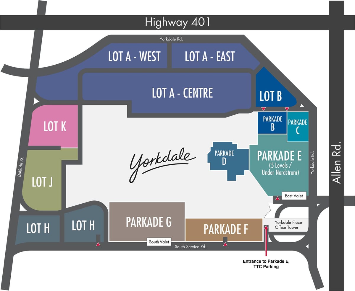 ನಕ್ಷೆ Yorkdale ಶಾಪಿಂಗ್ ಸೆಂಟರ್ ಪಾರ್ಕಿಂಗ್