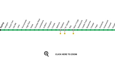 ನಕ್ಷೆ ಟೊರೊಂಟೊ ಸಬ್ವೇ ಲೈನ್ 2 Bloor-Danforth