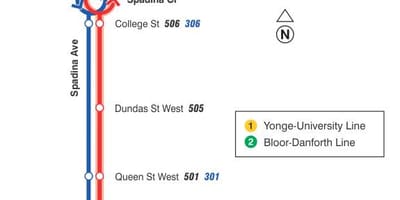 ನಕ್ಷೆ streetcar ಲೈನ್ 510 Spadina