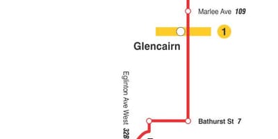 ನಕ್ಷೆ TTC 14 Glencairn ಬಸ್ ಮಾರ್ಗ ಟೊರೊಂಟೊ