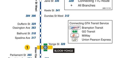 ನಕ್ಷೆ TTC 300A Bloor-Danforth ಬಸ್ ಮಾರ್ಗ ಟೊರೊಂಟೊ