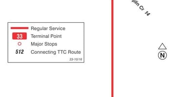 ನಕ್ಷೆ TTC 33 ಫಾರೆಸ್ಟ್ ಹಿಲ್ ಬಸ್ ಮಾರ್ಗ ಟೊರೊಂಟೊ